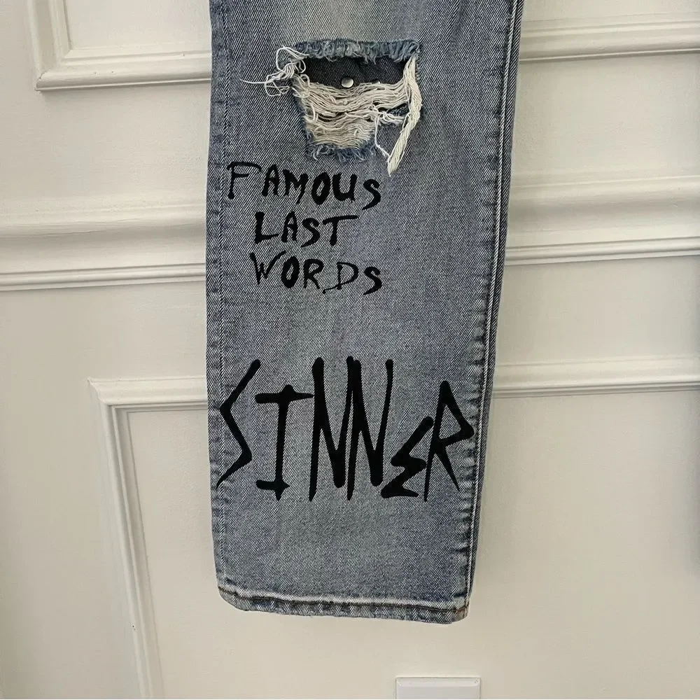 Cult of Individuality Rocker Slim Distressed‎ Jeans Rips Studs Ink, 40x33 NWT